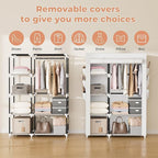 VTRIN Wardrobe Closet, 41.7 Inch Wide Portable Closets for Hanging Clothes with 1 Hanging Rod, 6 Shelves, 6 Pockets, Clothes Rack with Cover Portable Wardrobe Closet for Bedroom, Dorm, White
