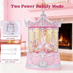 Gifts for Mom Pink Carousel Horse Snow Globe Music Box with Rotating Horses Musical Unicorn Snow Globe with Glitter for Girls, Women, Mom, Birthday Gifts Home Decorations (Pink Silver Carousel)
