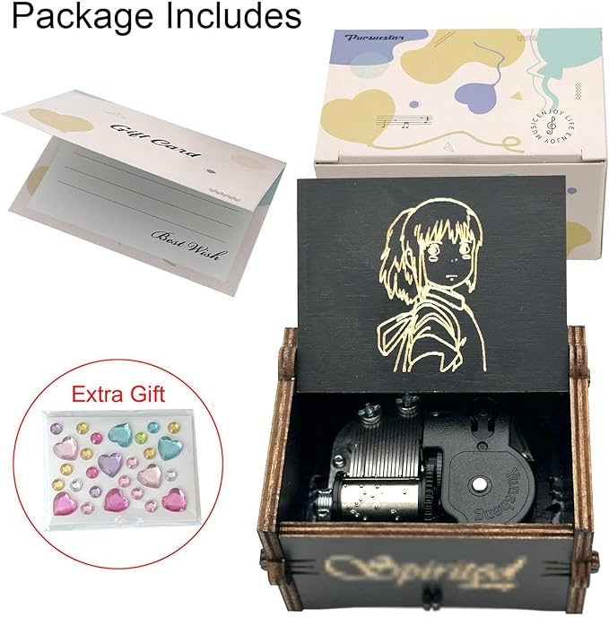 Pursuestar SpAway Always with me Wind Up Music Box, Vintage Engraved Wood Mechanism Musical Gifts for Anime Fans Mother's Day Valentine's Day Christmas Thanksgiving