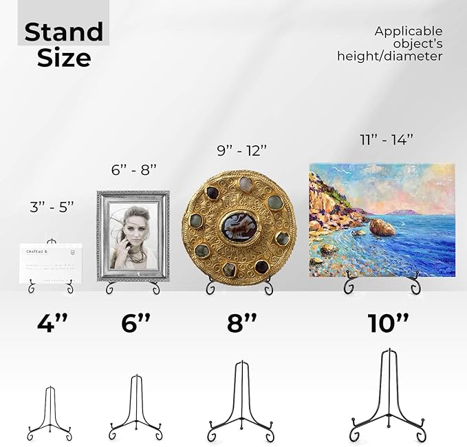 TR-LIFE 4 Pack Plate Stands for Display - 8 Inch Plate Holder Display Stand + Metal Easel Stand for Picture Frame, Decorative Plates, Book, Photo, Collectibles (4 Pack)