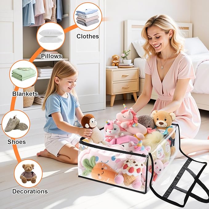 Clear Clothes Storage Bags, 8 Pack Closet Organizers and Under Bed Storage Containers, Foldable Moving Bags with Zippers for Comforter, Blanket, Bedding, Duvet, PVC Packing Bags 40L