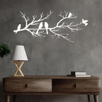 ESTART Metal Birds Wall Art, Metal Vivid Birds on Branch Silhouette Wall Decor White Leaves with Bird Outdoor Hanging Wall Sculpture for Home Living room Bedroom Balcony Garden (White, Large)