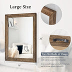 AAZZKANG Rustic Wood Mirror Rectangle Decorative Wall Mirrors with Frame Large 20"x16"for Bedroom Living Room Bathroom Entryway Hanging Brown