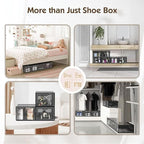 12 Packs Clear Plastic Shoebox With Magnetic Door, Large(13" × 9" × 5.6") Stackable Shoe Box Storage With Lids, Multifunctional Sneaker Containers, Toy Storage, Space-Saving Shoe Rack White
