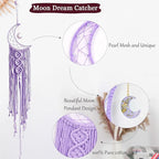 Moon Star Dream Catcher Decor,2pcs Boho Home Moon Star Dreamcatcher,Macrame Wall Hanging Boho Home Decor for Kids Baby Bedroom Decoration for Women Girls Craft Holiday Gifts Purple