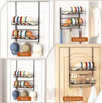 Over Door Hat Organizer 3 Tier Wall Mounted Hat Rack with 2 Adjustable Metal Basket and 3 Hooks Hat Organizer for Baseball caps Hat Hanger Holder Display for Door Closet, Cap Organizer Storage