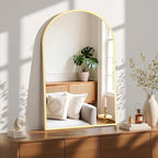 Sweetcrispy 26.5"x38" Arched Gold Bathroom Mirrors for Wall, Bathroom Mirrors for Over Sink, Metal Framed with HD Shatter-Proof Glass for Entryway, Living Room, Bedroom, Home Decor