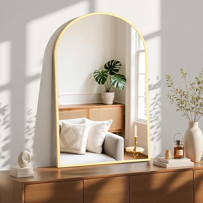 Sweetcrispy 26.5"x38" Arched Gold Bathroom Mirrors for Wall, Bathroom Mirrors for Over Sink, Metal Framed with HD Shatter-Proof Glass for Entryway, Living Room, Bedroom, Home Decor