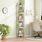 HOOBRO Narrow Corner Shelf Stand, 5-Tier Corner Shelf, 63” Tall Multipurpose Corner Bookshelf, Standing Display Shelf Plant Stand, for Living Room, Study, Kitchen, White WW100CJ01