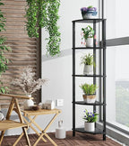 VIMBER Corner Shelf, 5-Tier Corner Bookshelf, Industrial Corner Ladder Shelf, Modern Display Shelf for Living Room, Bedroom, Kitchen, Home Office, Black UJSJ001B