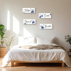 ONIZHITY Set of 4 Blue Bathroom Decor With Navy Blue Flower Wall Decor Inspire Relax Soak Unwind Breathe Rustic Farmhouse Wooden Wall Art for Bedroom Office Living Room Kitchen Decoration(Blue 10x4)