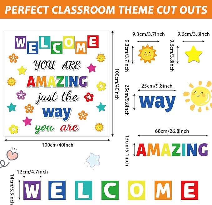 Classroom Bulletin Board Decoration Set Welcome Banner Wall Door Decor Colorful Classroom Decorations for Kindergarten Preschool Elementary Middle School (Welcome, You’re Amazing just The Way You are)