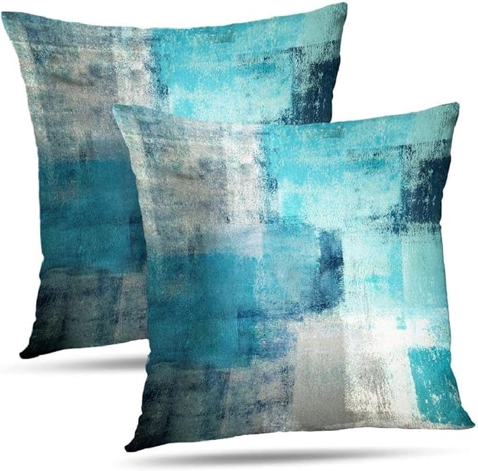 Throw Pillow Covers 20x20 Set of 2 Turquoise and Grey Art Throw Pillow Covers Soft Decorative Couch Pillow Covers for Home Living Room Bedroom
