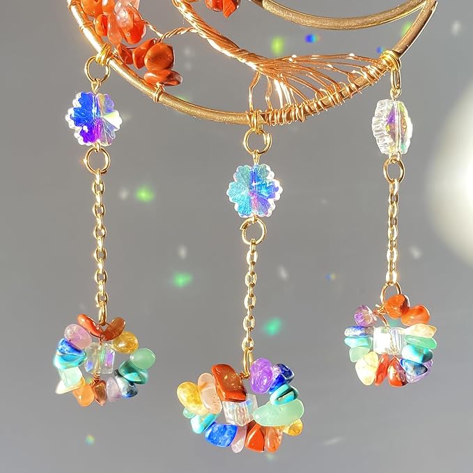 Moon Dream Catchers with Crystal 7 Chakra Gemstone Dream Catchers Crystal Suncatcher Rainbow Maker Good Luck Decor for Window Wall Car Home Garden (Moon)