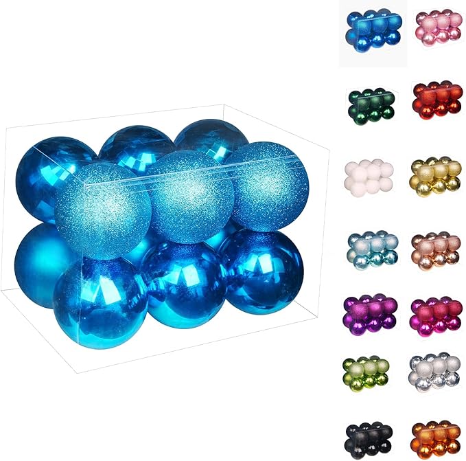 Emopeak 12Pcs Christmas Balls Ornaments for Xmas Christmas Tree - 4 Style Shatterproof Christmas Tree Decorations Hanging Ball for Holiday Wedding Party Decoration (Lake Blue, 3.2"/8CM)