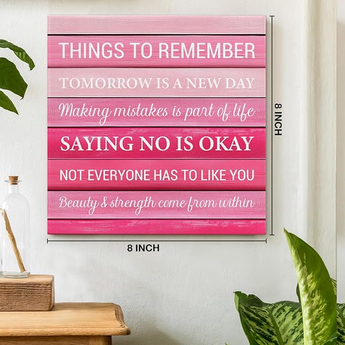 Inspirational Pink Wall Art Decor, Preppy Motivational Room Sign, Pink Positive Canvas Posters Art Work for Home Office Bedroom Living Room Kitchen Bathroom (8 X 8 Inches, Framed)