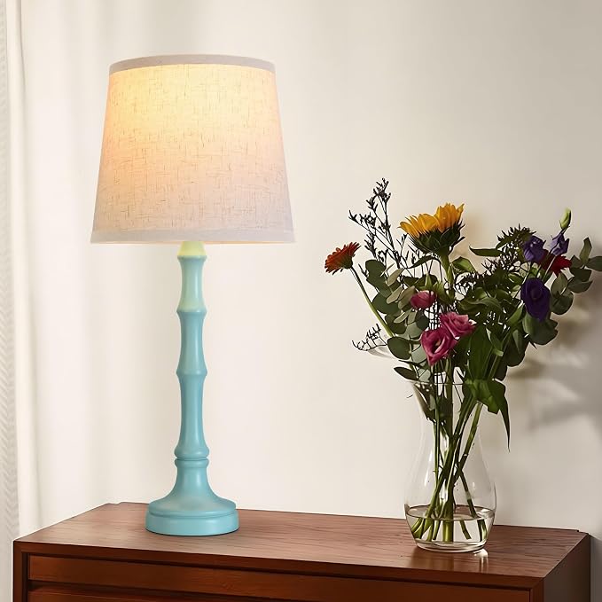 Lamps Set of 2 Modern Farmhouse Table Lamp Bedside Reading Lamps Living Room End Tables Set Lamps for Night Stands Bedroom Night Lamp,High 27 Inch,Green,With Fabric Lamp Shade,Bulb Not Included
