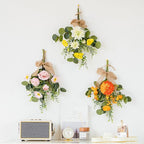 Artificial Teardrop Wreath, 17inch Decorative Swag with Flower and Eucalyptus Leaves, Hanging Simulation Flowers Bouquet, Spring Summer Wall Swag for Wedding Arch Wall Decor(#5)
