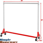 Simple Houseware Industrial Grade Z-Base Garment Rack, 500lb Load with 63 Inches Extra Long Bar, Red