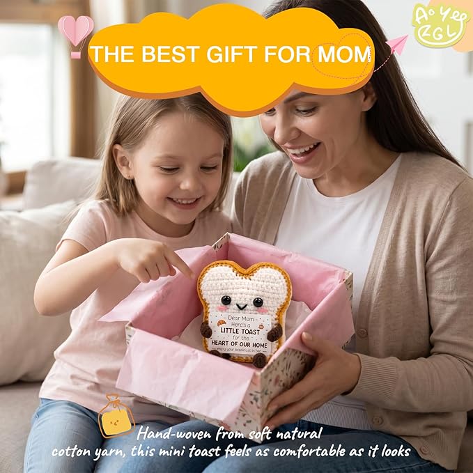Cute Toast Doll Mother's Day Birthday Gifts for Moms,Mom Gifts from Daughter Son,3.4x2.8x2.2In Mother's Day Mom Toast Crochet Doll