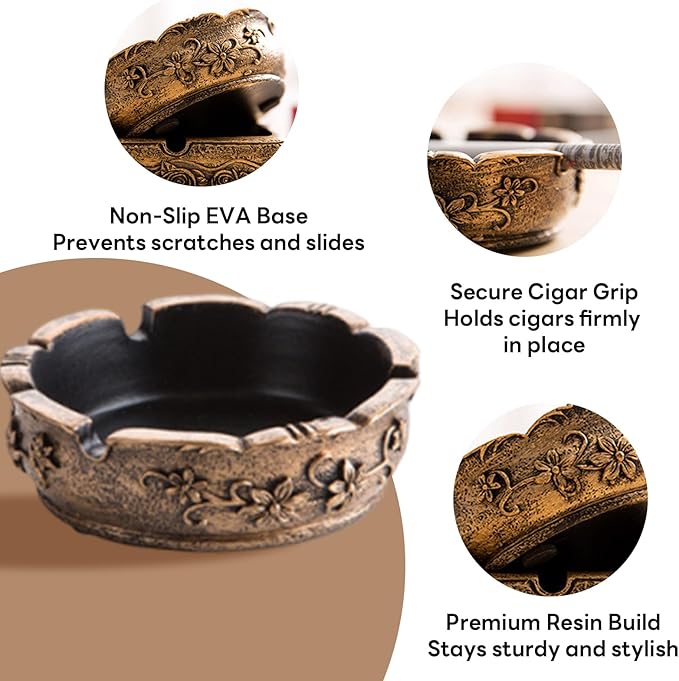 Cigar Ashtray Ash Tray,Cute Ashtray for Outside Patio Outdoor(Vintage,Bronze)