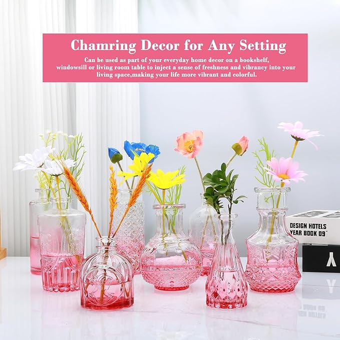Brajttt Glass Bud Vase Set of 18,Small Glass Vintage Vases for Flowers,Pink Bud Vases in Bulk for Rustic Wedding Decor,Table Centerpieces,Decor Centerpiece for Bathroom