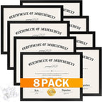 YixangDD 8 PACK Certificate Frames 8.5 x 11, Black Diploma Frame Document Frame with Clear Plexiglass, Picture Frames for Tabletop and Wall Display