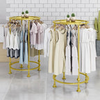 Round Garment Rack, Floor Standing Iron clothes Hanging Rack with Topper, Suitable for Large Shopping Malls Retail, Clothes Boutique Display Laundry Rooms Multi-Purpose Hanging (GOLD)
