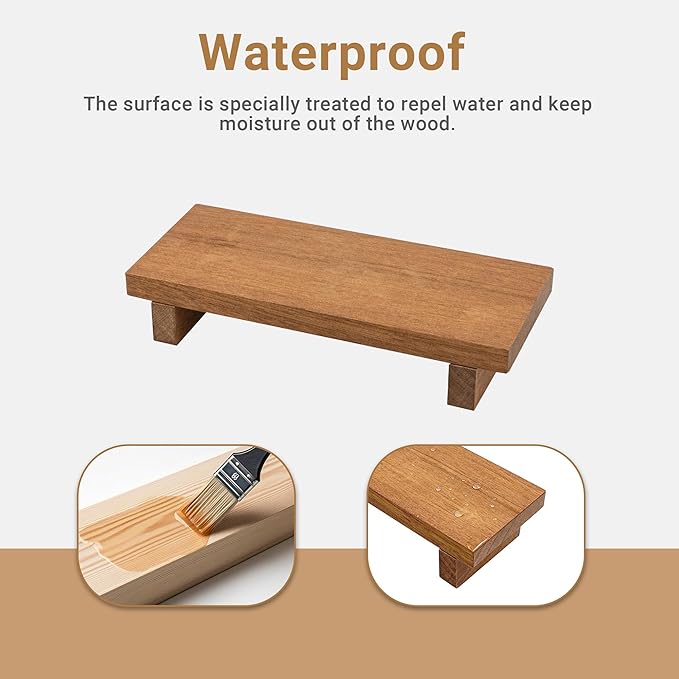 Small Wood Pedestal Stand - Wooden Bathroom Counter Decor - Home Decor Coffee Bar Accessories for Vanity, Counter, Sink