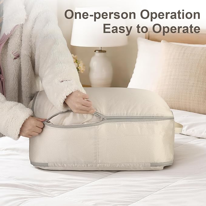 Comforter Storage Bag - 2-Layer Self Compression Organizer, 4-Pack Closet Organizers and Storage, Under Bed Space Saver, Blanket Organizer for Bedding, Pillow, Sheet, Clothes, Nursery Use