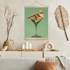 Martini Girl Wall Art, Vintage Glam Cocktail Poster, Retro Fashion Woman in Martini Glass Canvas Print, Chic Bar Lounge Wall Decor for Dining Room Kitchen or Home Office,Holiday Gift for Women 14x18.5 Inch (Green-Woman03)