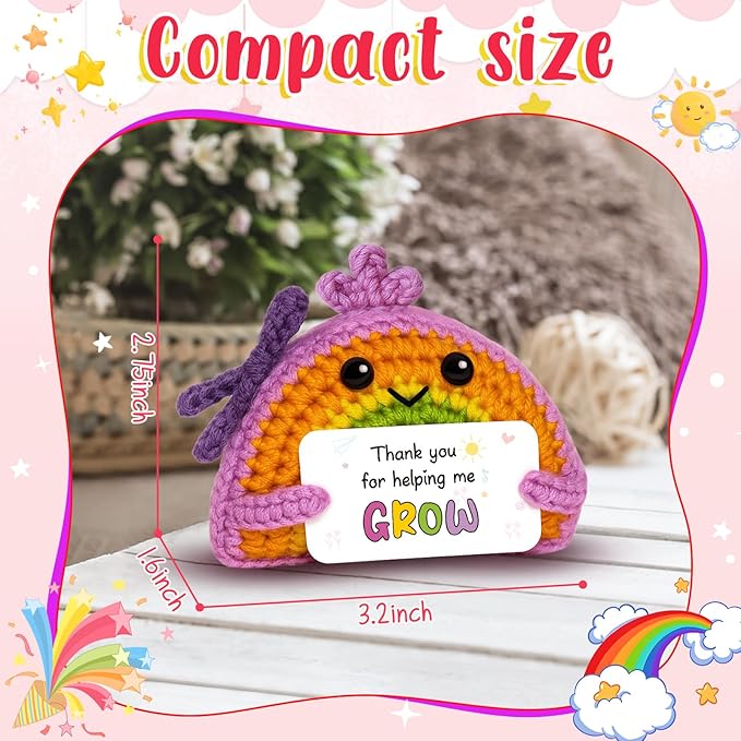 MAMAGIFTREE Thank You for Helping Me Grow - Appreciation Gifts for Teacher Mom Dad Professor Boss Mentor Coworker - Graduation Positive Rainbow Crochet