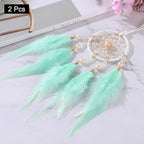 uxcell 2pcs Dream Catchers, Small Handmade Feather Dreamcatcher Supplies Car Charm with Crystal Beads Wall Hanging Decor for Home Car Decoration Ornament Women Friend Gift, Green