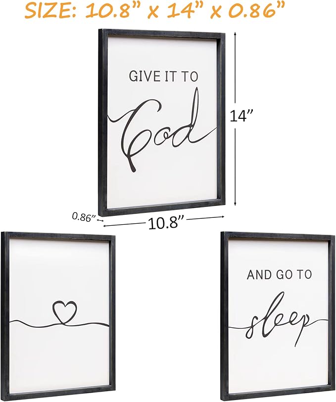 Set of 3 Framed Farmhouse Give it to God and Go to Sleep Signs 11x14” Above Bed Wall Decors for Bedroom Wood Signs (11x14 inches, Black)