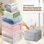 Ultra Space Saving Self Compression Organizer, Upgraded Space Saving Self Compression Organizer Space Bags, Premium Comforter Packaging Cube Bedding Storage Bag (Pink, Large 54×42×30cm)