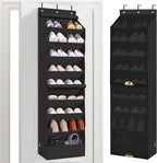 STORAGE MANIAC Over the Door Shoe Organizer with Curtain Dustproof Heavy-Duty Large Deep Pocket Hanging Shoe Organizer for Closet Dorm & Narrow Door Storage Shoe Holder Shoe Rack, 9-Shelf Black 1 Pack