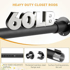 Closet Rods for Hanging Clothes, 1.3 Inch Diameter Heavy Duty Closet Rod 17-64 Inch Adjustable, Metal Closet Poles for Hanging Clothes, Matte Black Bar for Closet, Wardrobes, Bathroom, Windows