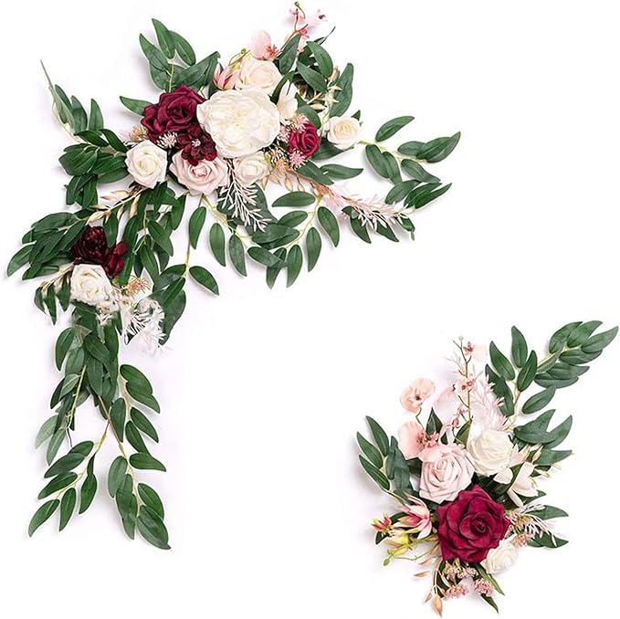 CDQL 2Pcs Wedding Welcome Sign Floral Decoration,Artificial Flower Swag Wedding Arch Decor, Wedding Flower Swag for Wedding Ceremony and Reception Arrangement (Green), CDQL1c5ie3usqb--1