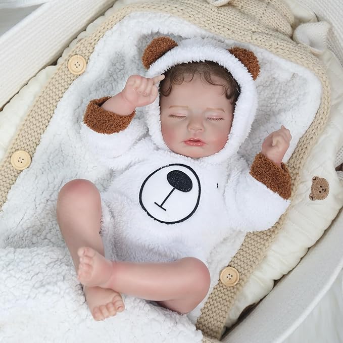 KSBD Realistic Reborn Baby Doll - 20 Inch Lifelike Reborn Baby Boy with Rooted Hair in Bear Onesie, Handmade Gift for Kids and Collectors