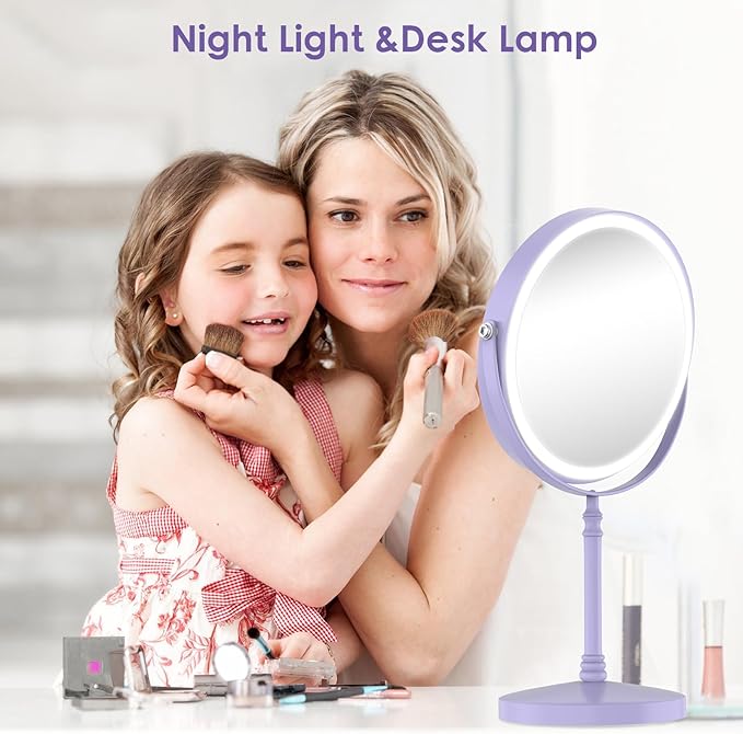DEIOVWXS Makeup Mirror, 3000mAh Rechargeable Double-Sided Magnifying Vanity Mirror with 3 Colors, 1X/10X, Adjustable Brightness, Gift for Mom, Mothers Day, Women, Wife, Girls, Dorm Room Essential