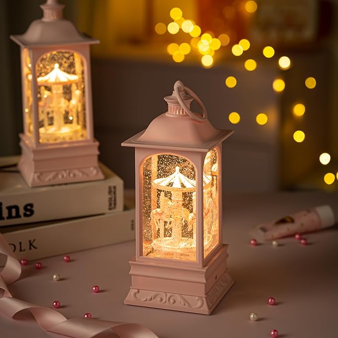 LOVE FOR YOU Glitter Snow Globe Lantern Music Box Carry Light Carousel Horse Room Decoration for Girls and Women Kids Sister Daughter Mom Granddaughter Grandma Christmas Birthday Presents Gifts