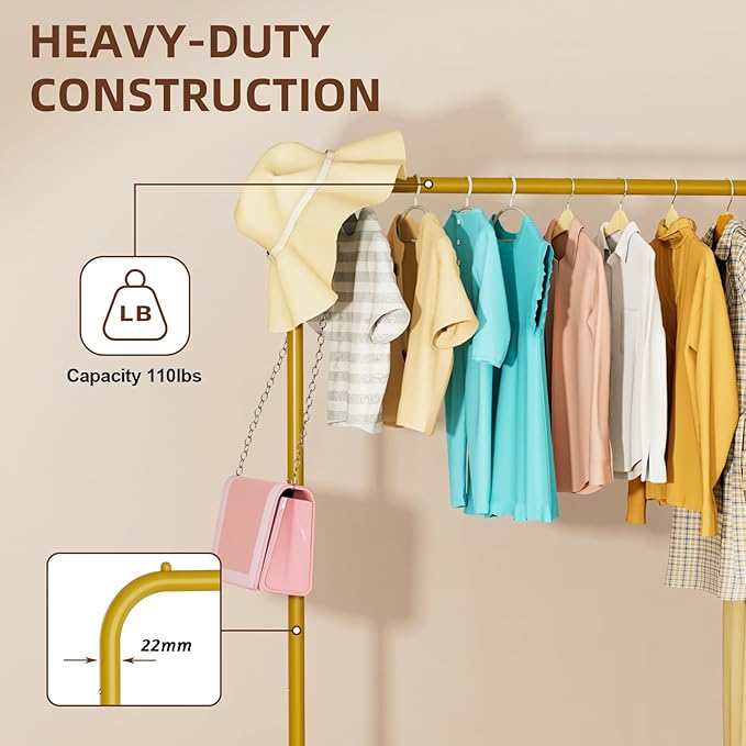 Rolling Clothing Racks for Hanging Clothes, Garment Rack for Clothes to Hang, Metal Portable Wardrobe Rack for Coats, Jackets, Shirts, Dress,Warm Gold
