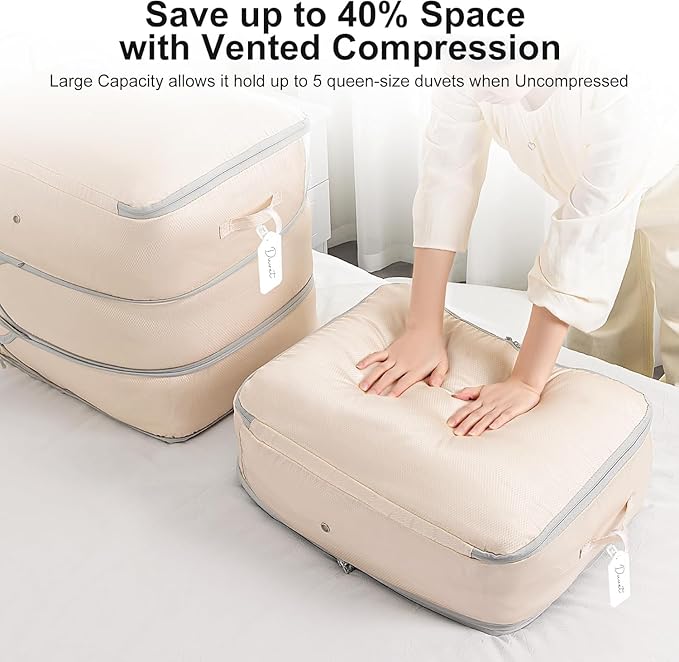DIMJ Compression Storage Bags - Blanket Storage Bags with Window Zipper, Ultra Space Saving Self Compression Organizer for Comforter Duvet, Sweater, Puffer Jacket, Bedding, Sheet, Sweater