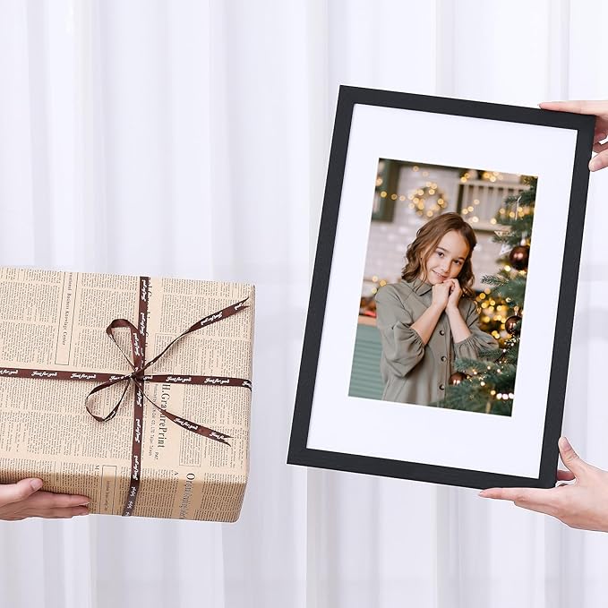 Vittanly 11x17 Picture Frames Set of 9, Shatter Resistant Plexiglass, Display 8x12 Pictures with Mat or 11x17 without Mat, Photo Frames for Wall Mount, Engineered Wood, Black