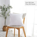Oubonun 16 x 16 Throw Pillow Inserts Set of 2-100% Cotton Cover - White Couch Bed Decorative Pillow Pair