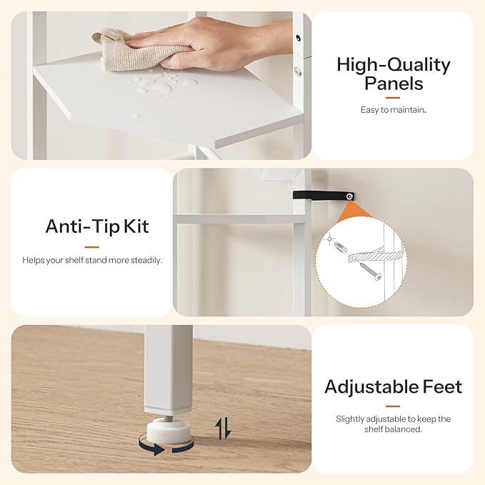 HOOBRO Narrow Corner Shelf Stand, 5-Tier Corner Shelf, 63” Tall Multipurpose Corner Bookshelf, Standing Display Shelf Plant Stand, for Living Room, Study, Kitchen, White WW100CJ01