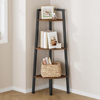 Hoctieon Corner Shelf, 3-Tier 40" Tall Corner Bookshelf, Rustic Ladder Shelf, Industrial Display Stand for Living Room, Kitchen, Home Office, Balcony, Small Space, Metal Frame, Rustic Brown