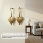 Rustic Iron Wall Accent for Home Decor | Handmade Metal Hanging Décor with Jute Rope | Golden Heart Design (4" & 3.5") Indoor & Outdoor Decoration (Set of 2)