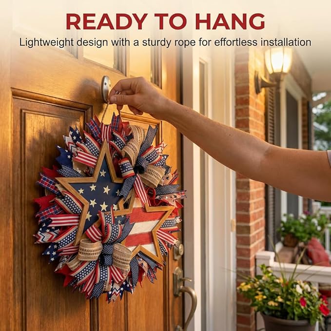 Patriotic Wreaths for Front Door, 250 Anniversary Wreath 4th of Red White and Blue Wreath, Memorial Day Flag Wreaths for Indoor Outdoor Porch Decory Holiday Decorative (#B)