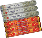 Dragon's Blood Incense Sticks and White Sage Incense Sticks with Incense Holder Bundle for Home Fragrance and Smudging